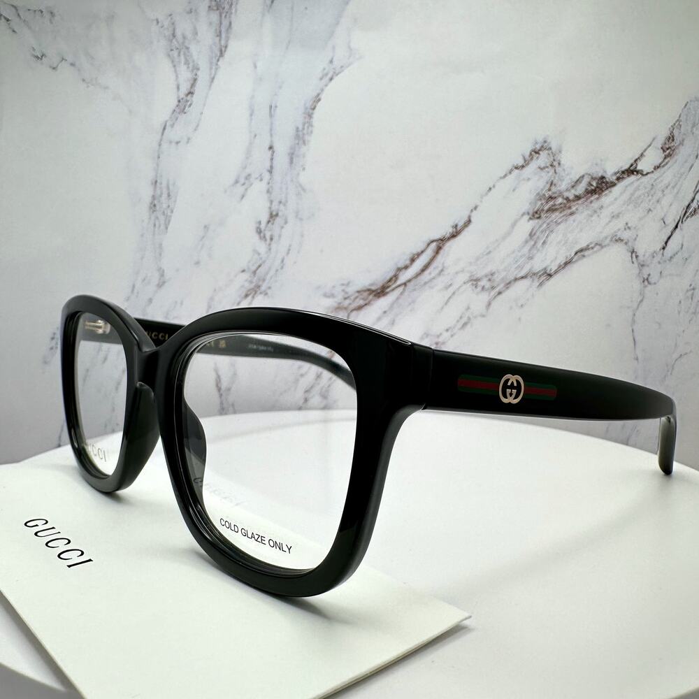 New GUCCI Eyeglasses 53-19-140 Black Square GG Logo Red Green Web Women Rx-able - Picture 6 of 16
